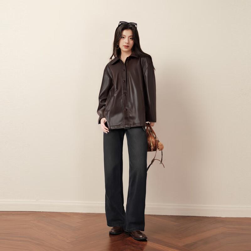 SEIFINI Women's Faux Leather Dropped Shoulder Jacket