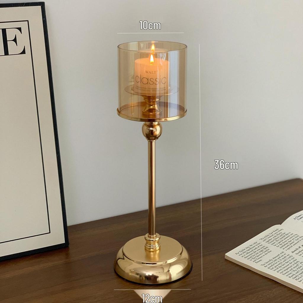 European-Style Retro Candle Holder with Glass Cover - High-Grade New Year Decoration Ornament