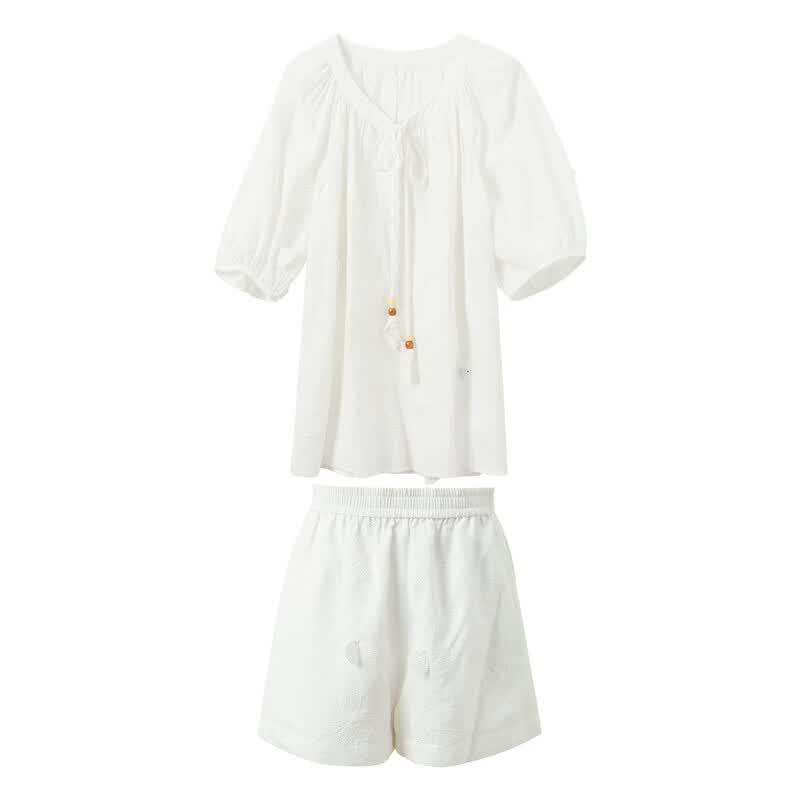Sancai Summer Butterfly Embroidered Shirt and Shorts Set