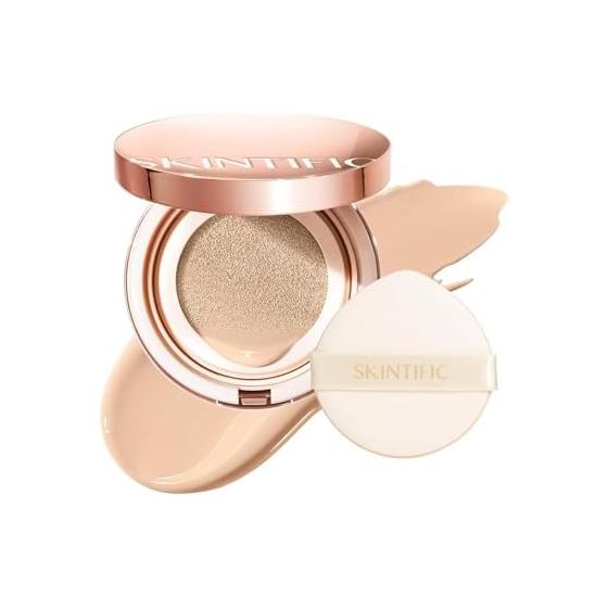 SKINTIFIC Full Coverage Cushion Foundation #00N Natural Porcelain | Satin Glow Finish, Oil Control & Waterproof, Buildable Tattoo Cover Cushion for
