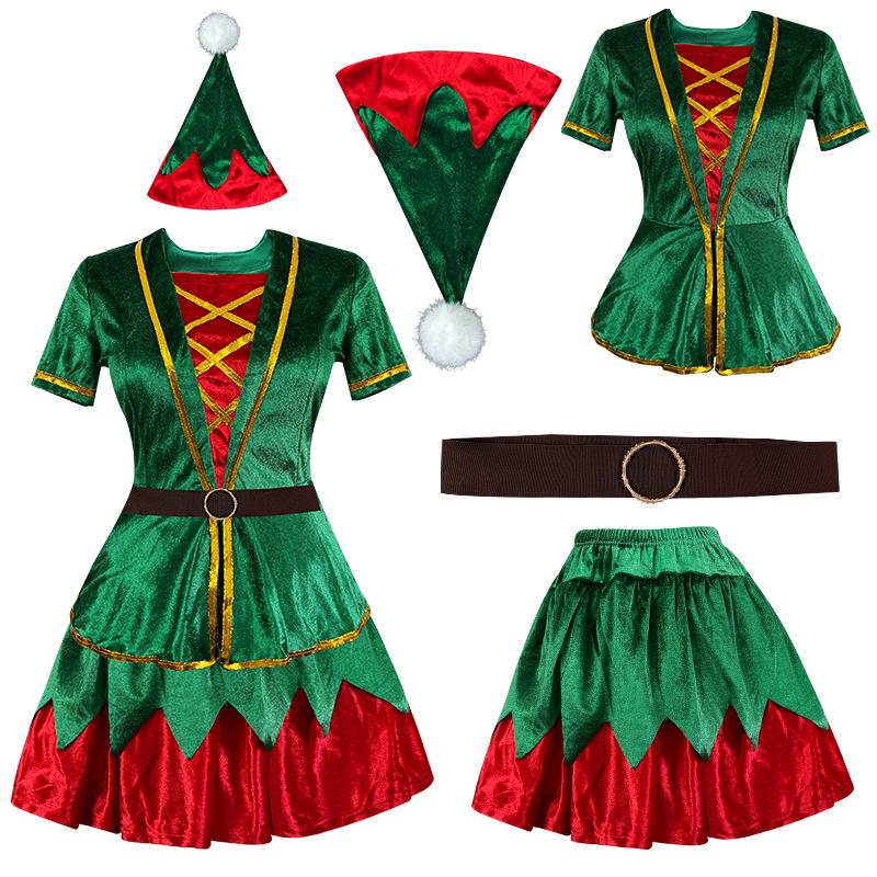 2026 Christmas Costume Green Christmas Dress Male and Female Adult Couple Stage Performance Costume XL