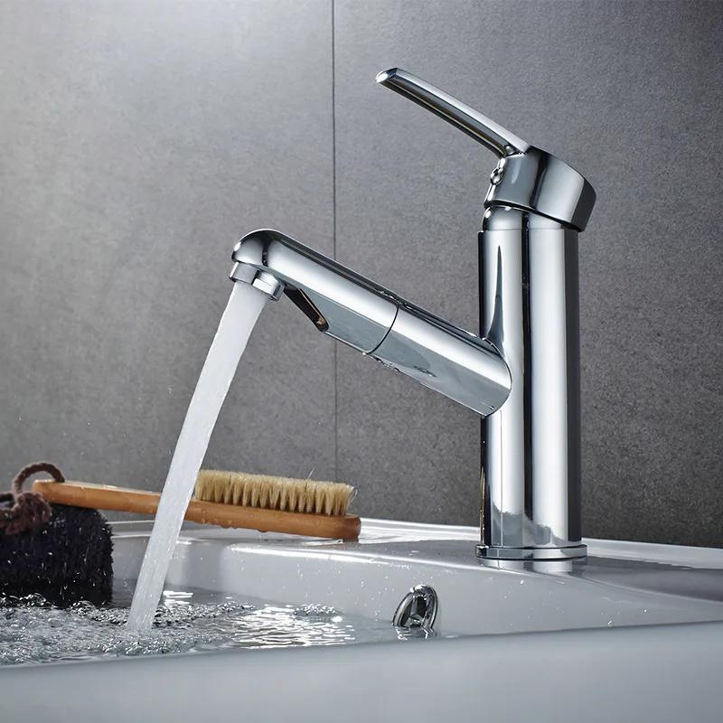 Bathroom Basin Faucet Single Handle Single Hole Mixer Tap Deck Mounted Hot and Cold Tap Pull Out Faucet Washbasin Mixer Tap