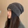 Autumn and Winter Hats Women's Warm Ear Protection Knitted Wool Hats Big Head Circumference Headgear Fashionable Versatile Cold Hats