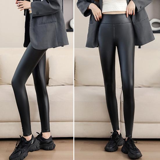 Frauen Leggings Hohe Taille Slim Fit Hip Lift Kunstleder Bottoming