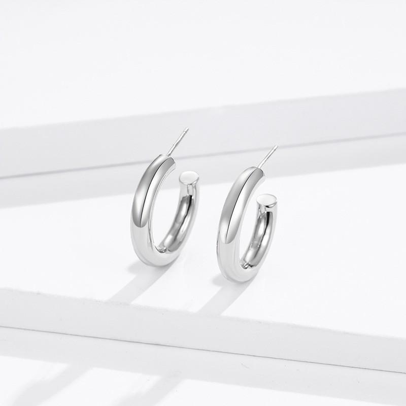 Simple 925 Sterling Silver Round Shape Hoop Earrings for Women Fine Jewelry