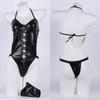 Latex Leather Underwear Women Hollow Bra Set Erotic Costumes Backless V Neck Baby Doll Dress Plus Size Corsets Sexy Lingerie Set