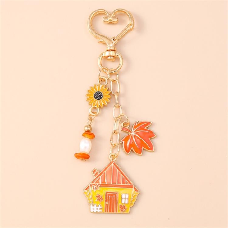 Playful Mushroom Pumpkin Keyring Decorative Beaded Accent Key Organiser Thanksgiving Theme Keychain For Purse Keys