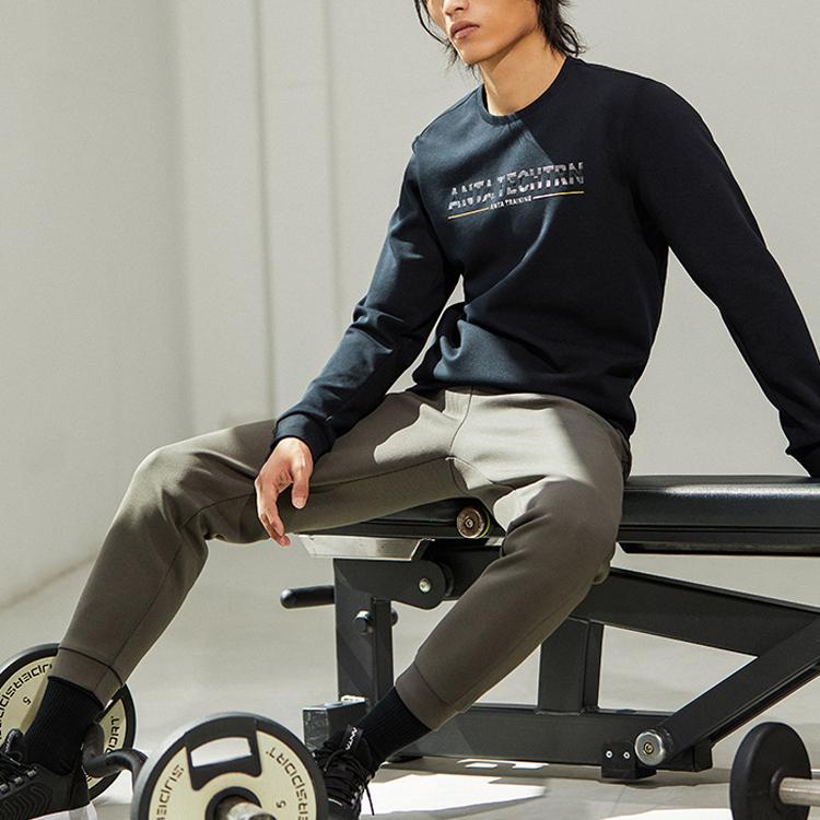 Anta Training Series Letter Round Neck Pullover Sweatshirt Men Sweatshirt Basic-Black 152217712-3