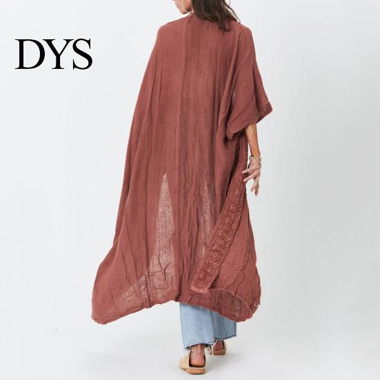Swimsuit Cover-up Lady Beach Cardigan Sunscreen Anti-UV Long Sleeves Lace Bohemian Style Bikini Casual Daily Coat Thin Calf Length Vacation