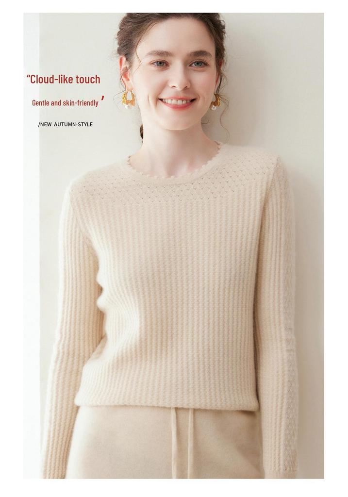 Pure Cashmere 12-Gauge Lace Round Neck Knitted Top
