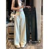 Retro High-Waisted Wide-Leg Double-Button Jeans for Women - Autumn Casual Loose-Fit Long Pants