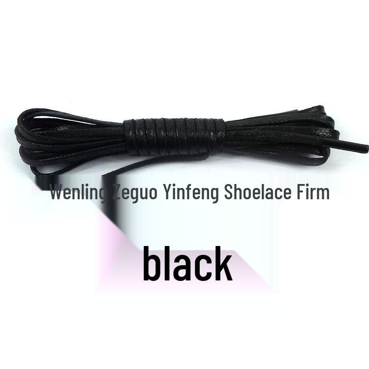 Black Flat Waxed Leather Shoelaces, 0.28cm Wide, Ideal for Boots & High-Tops