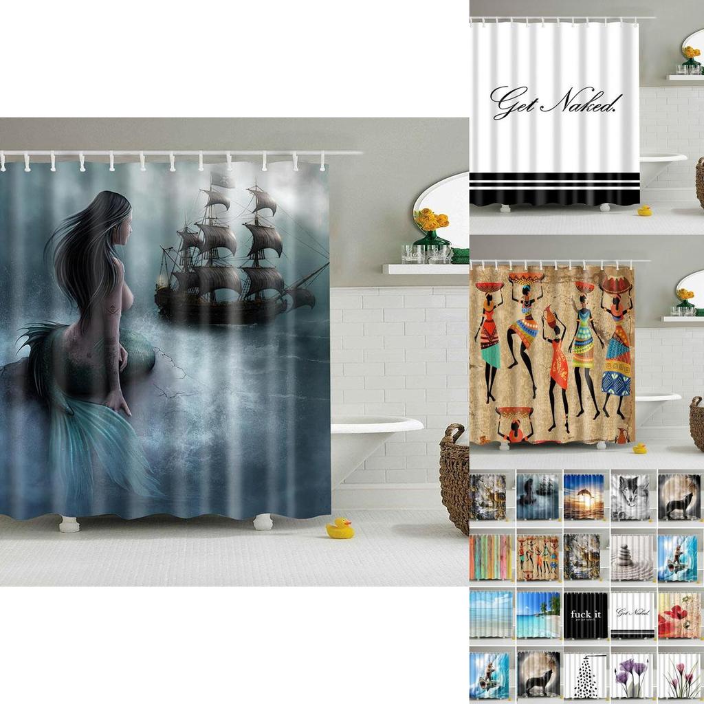 Waterproof Fabric Bathroom Shower Curtain Sheer Panel Decor 12 New Hooks