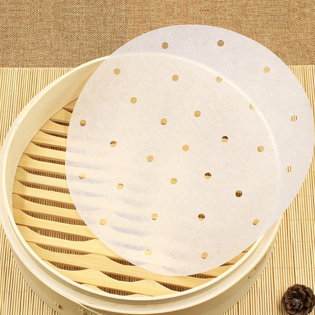 100pcs Bamboo Steamer Liner Perforated Air Fryer Parchment Paper