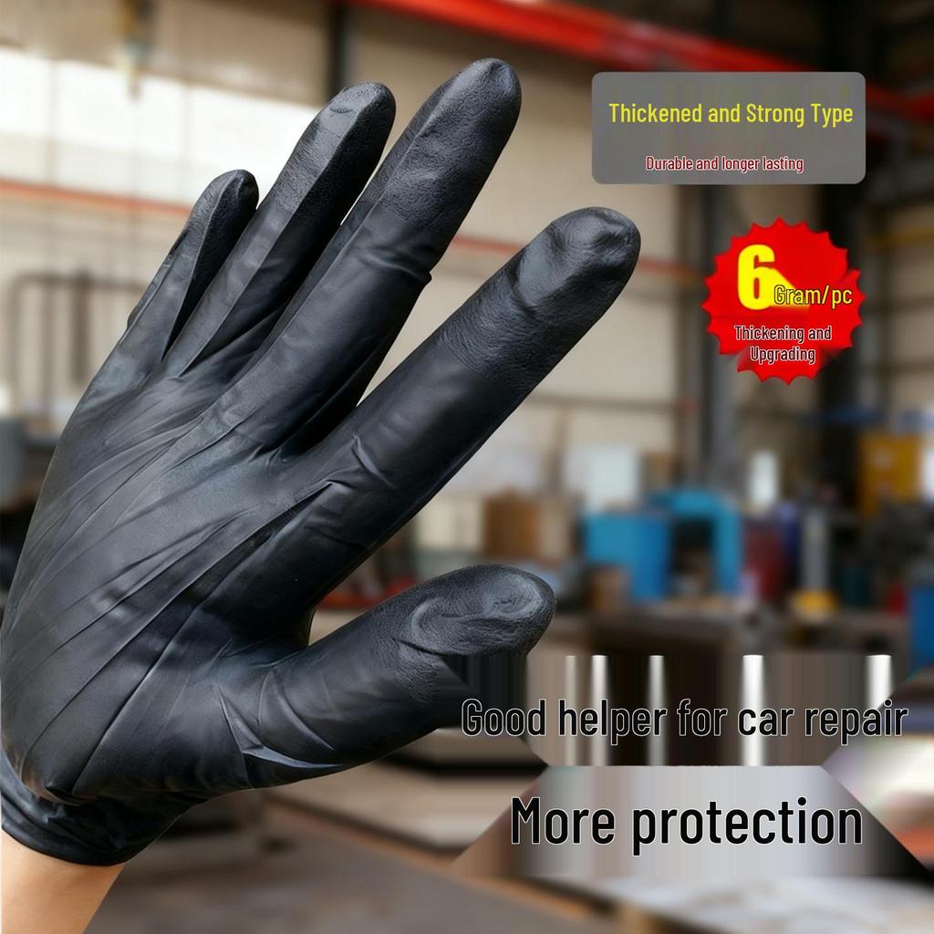 Manlong Black Nitrile Disposable Gloves, Oil & Acid Resistant, Wear-Resistant for Tattooing, Hair Dyeing & Car Repair 