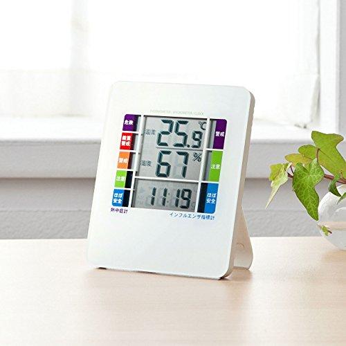 SANWA SUPPLY Digital Thermometer and Hygrometer with Influenza & Heatstroke Indicator (with Warning Buzzer Setting Function) CHE-TPHU2WN