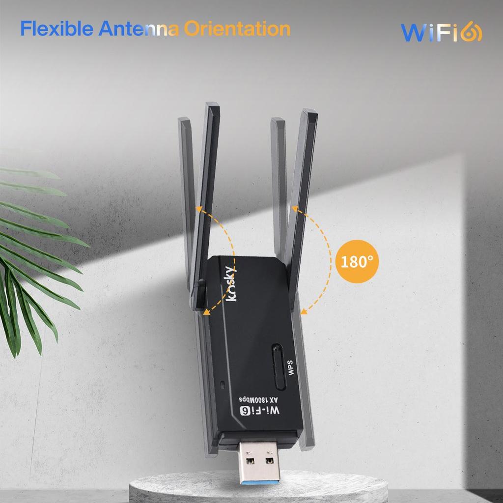 Kosky Wireless USB Wifi Adapter WiFi 6 Daul-band 1800Mbps 802.11ax USB3.0 Boost Your Internet Speed with 600Mbps Wireless USB Wifi Adapter