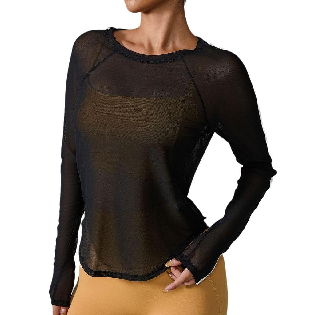 Damen Colorblock Mesh Schnelltrocknend Langarm Slim Fit Sport-Überwurf