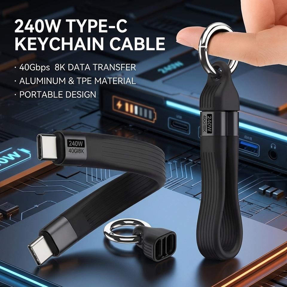 240W 40Gbps Type C Cable with Keychain PD3.1 5A 8K@60Hz USB-C to USB Adapter High-Speed Data Sync And Fast Charging Cable