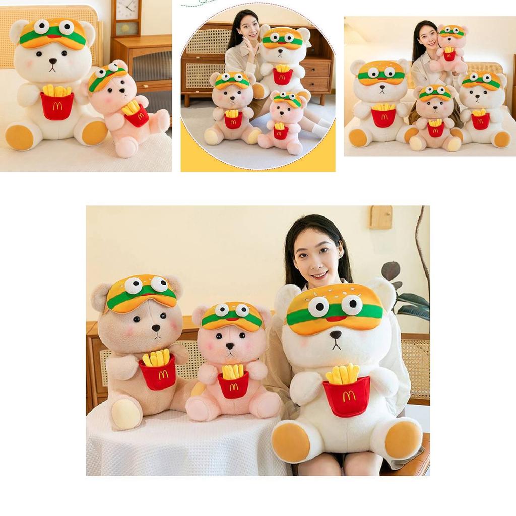 Adorable Large Burger And Fries Bear Plush Toy Cute Stuffed Animal Pillow Gift