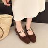 Square Heel Mary Jane Women's Shoes Spring and Autumn New Suede Shallow Mouth One Belt Retro Versatile Single Shoes
