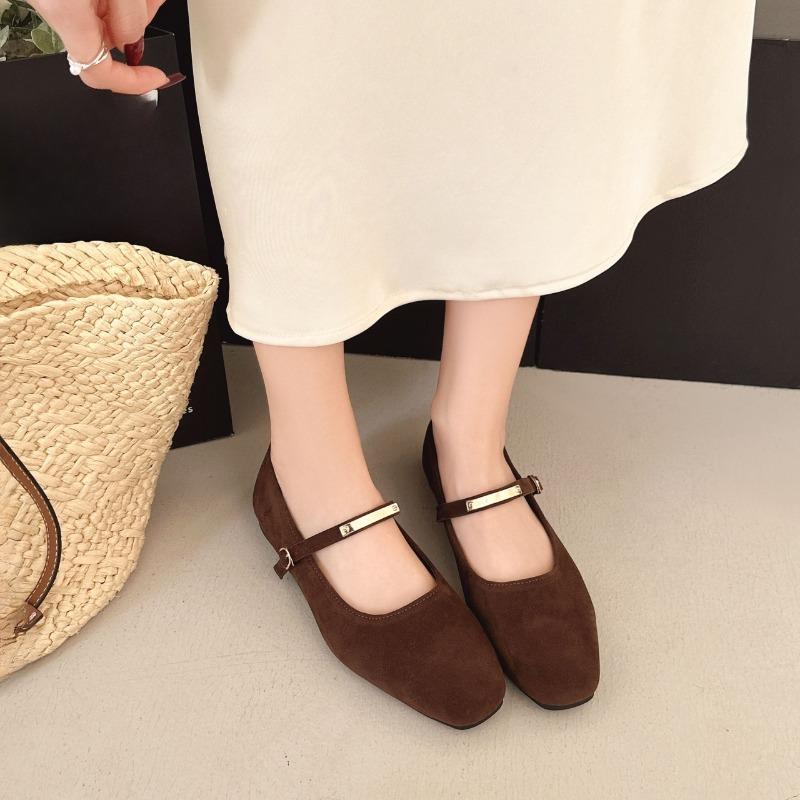 Square Heel Mary Jane Women's Shoes Spring and Autumn New Suede Shallow Mouth One Belt Retro Versatile Single Shoes