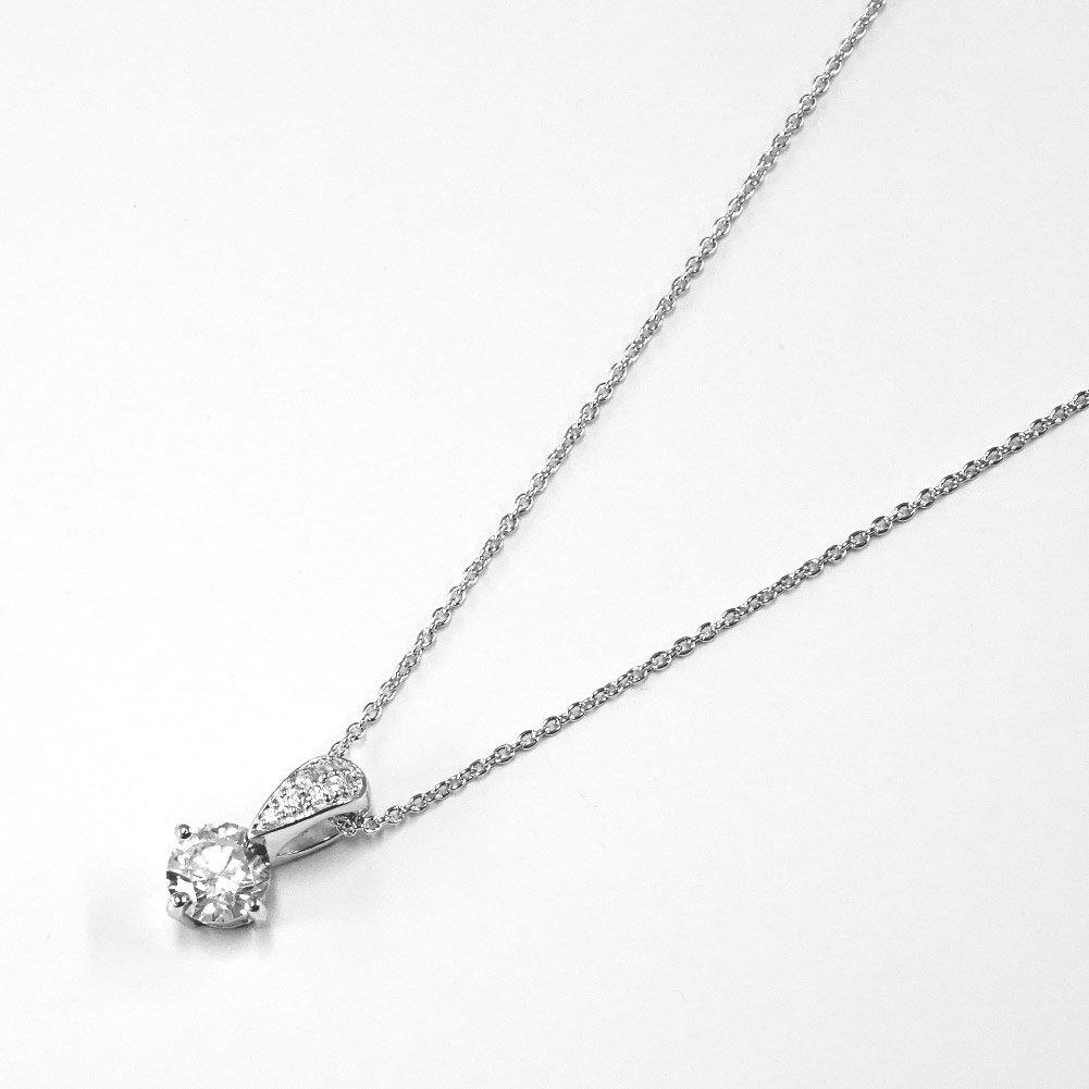 [Your and My Jewelry Box] Large CZ Pendant Necklace, 1.50 Carat Single Stone [April Birthstone] [Gift Wrapped] (Silver Chain)