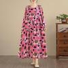 New Vintage Floral Maxi Dress Women Plus Size Oversize Long Sleeve Loose Basic Spring Long Dress