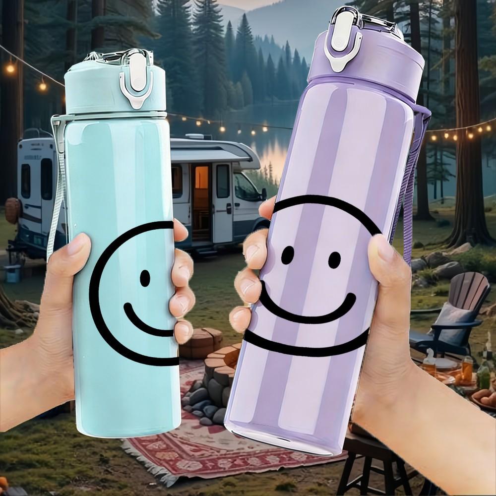 1PC Smiley Face Heart 750ml Color Plastic Sports Water Bottle Leakproof Flip Straw Lid Suitable for Sports Office Home Use