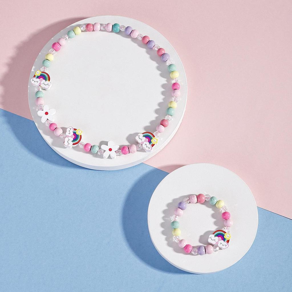 2pcs Children's Luminous Necklace Bracelet Set Cartoon Princess Jewelry Accessories Makeup Toys for Kids Girls Birthday Gifts