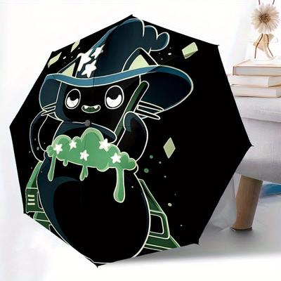 1pc Witch Cat Auto Open/close, All-Season Portable Folding Umbrella for Women & Men, Travel, Everyday, Formal Events - Compact Luxury Parasol, Outdoor
