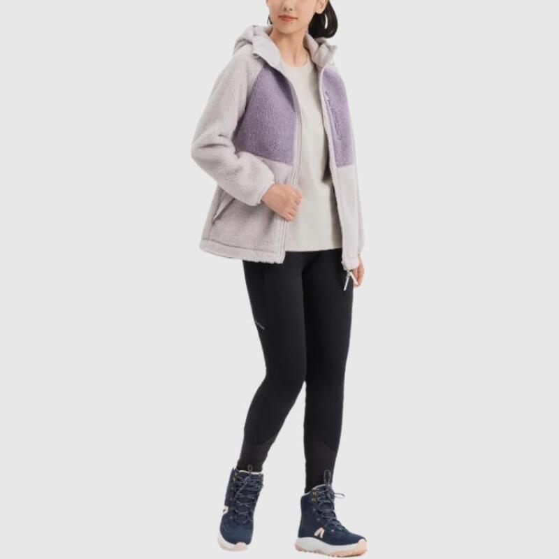 DECATHLON SH500 QUECHUA Warm Colour-Blocked Hiking Hooded Long Sleeve Fleece Jacket Women's Pale Purple Grey