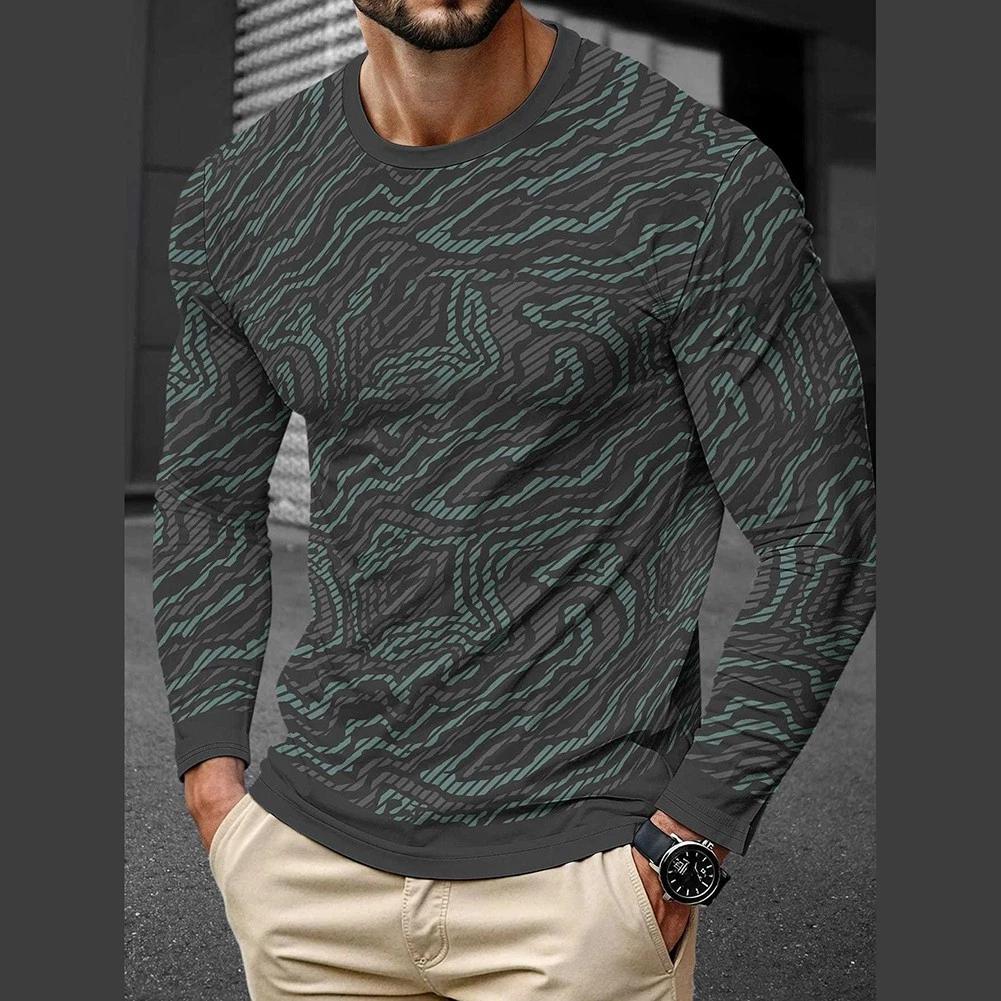 Men's 3D Printed Long Sleeve Pullover T-shirt Crew Neck Casual Sports Top