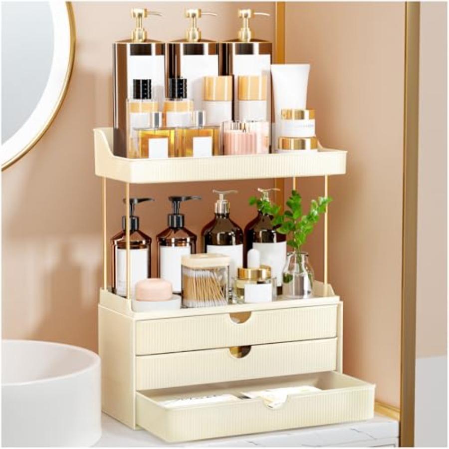 

3 Drawers Bathroom Counter Organizer - 5 Tier Makeup Organizer Versatile Perfume Organizer in Cream White for Bathroom Storage United States