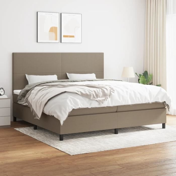 3141645 vidaXL Lit à sommier tapissier avec matelas Taupe 200x200 cm Tissu
