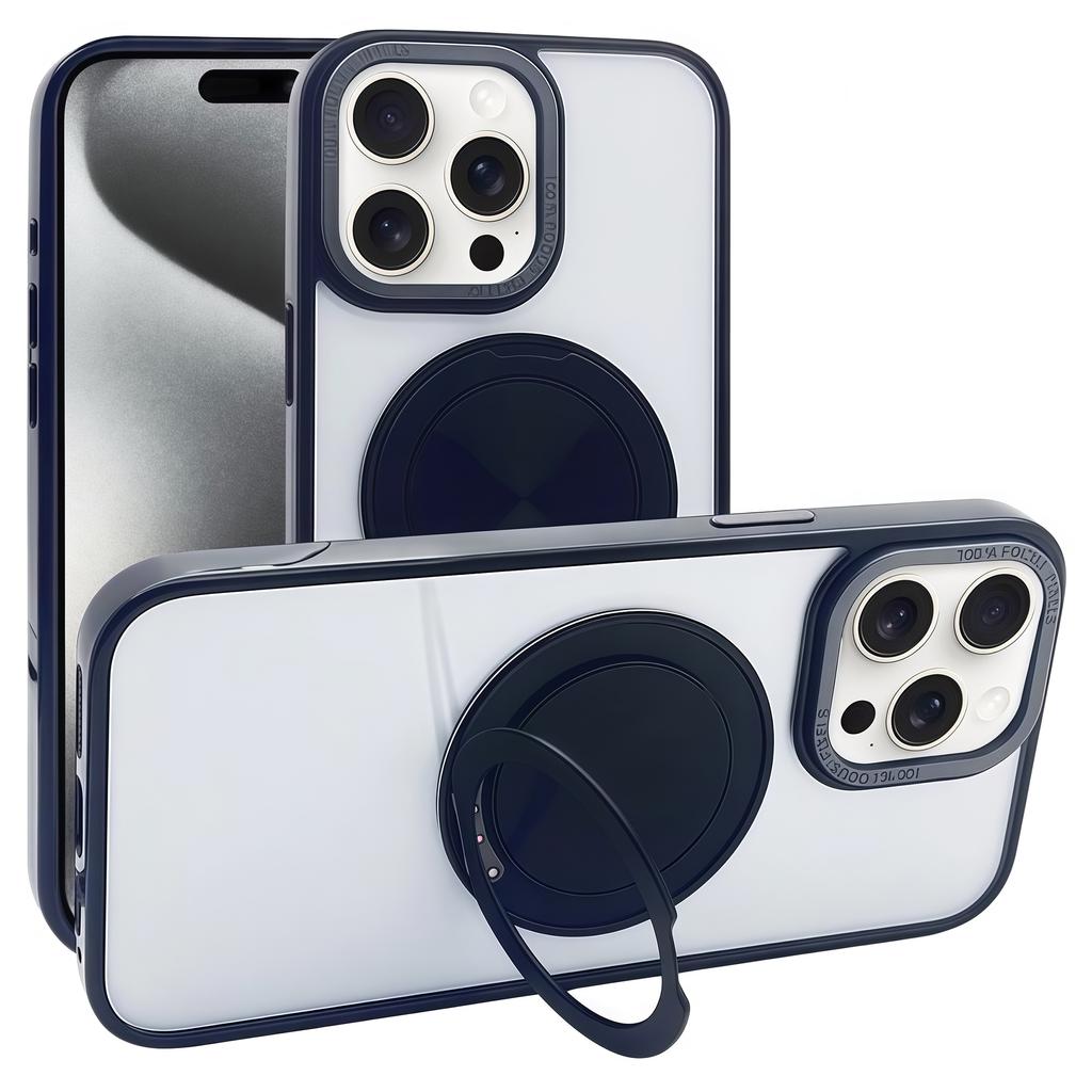 For iPhone 15 Pro Magnetic Case Acrylic TPU Phone Back Cover with Kickstand