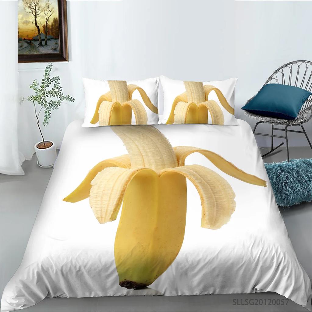 Yellow Banana Sweet Tropical Fruit Duvet Cover For Children Adult Vegetarian Polyester Quilt Cover Bedroom Decoration Queen Size