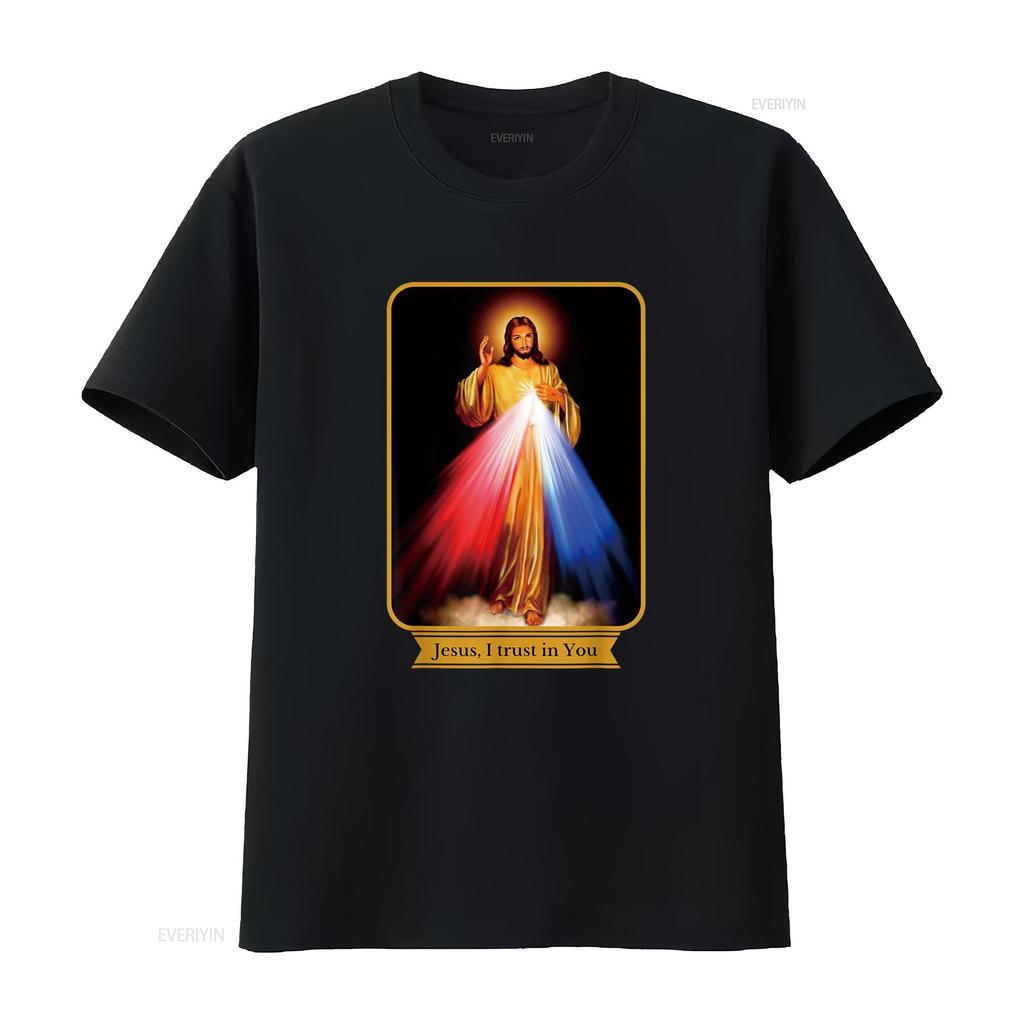 Gesù Misericordioso Confido in Te Maglietta Cattolica vintage Lavata Morbida Traspirante grafica Elasticizzata streetwear Comoda
