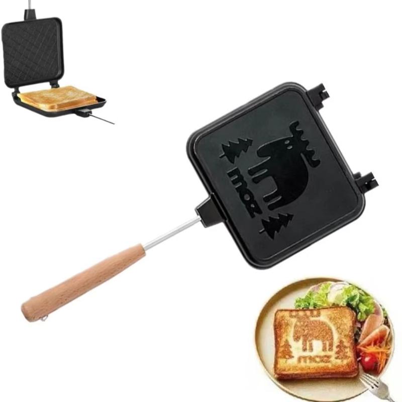 Double-Sided Non-Stick Panini Sandwich Maker Stove Top Grill Pan with Aluminum Flip Tray Perfect for Breakfast Waffles  Snacks