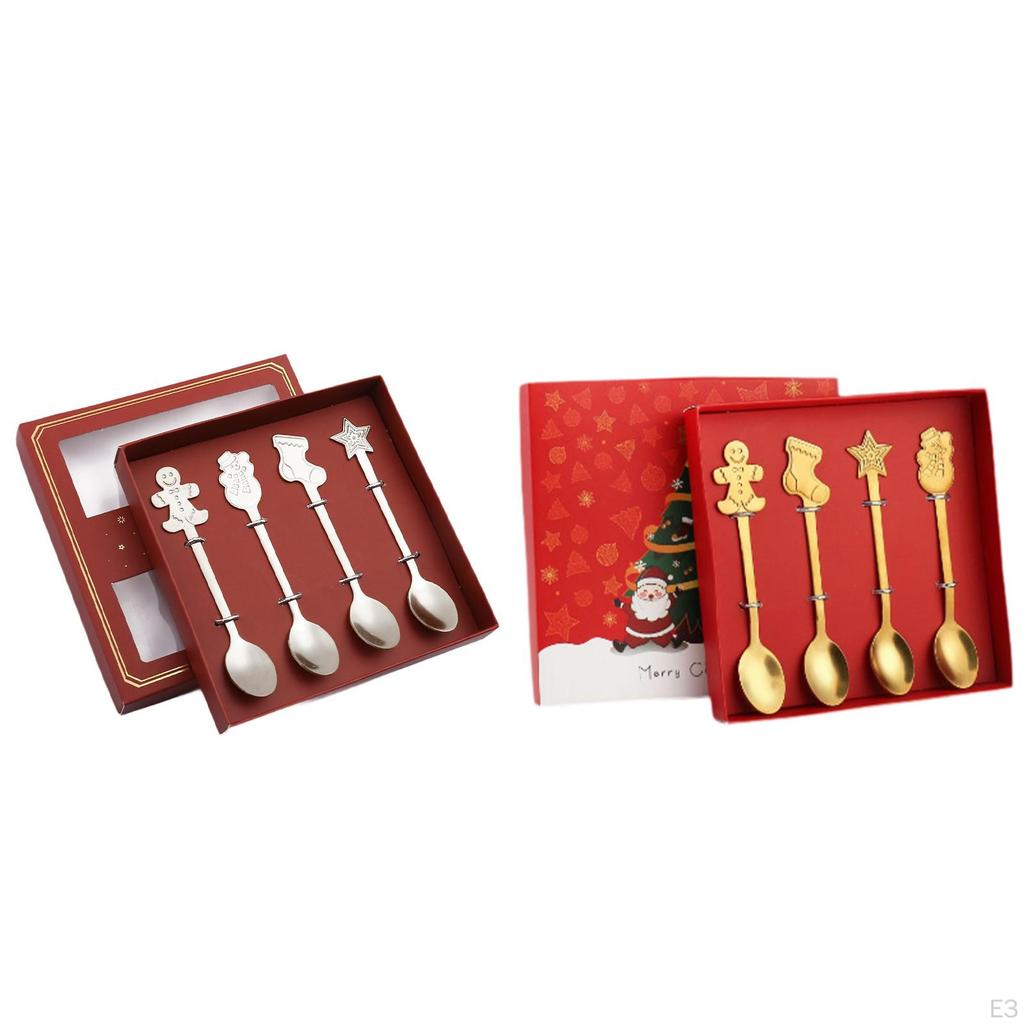 4Pcs Christmas Spoon Set Tea Flatware Portable Kitchen Utensils Dessert Xmas Cutlery