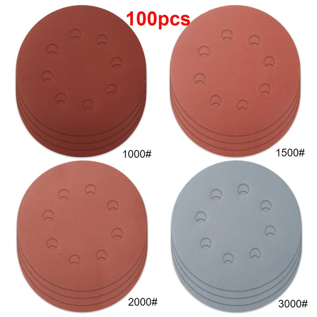 100Pcs Sanding Discs 5 Inch 8-Hole Alumina Sanding Pad Sanding Sheet Polishing Sand Paper for Metal Wood Glass Car Abrasive Tool