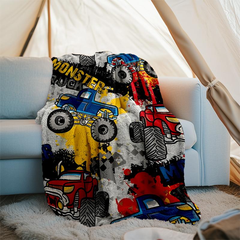 Truck Theme Printed Blanket - Perfect for Couch, Bed, Travel & Outdoor Use | Machine Washable, Cozy & Durable.