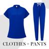 Women's Quick Drying Fabric Solid Color V-neck Pocket Short Sleeved Pants Set Workwear