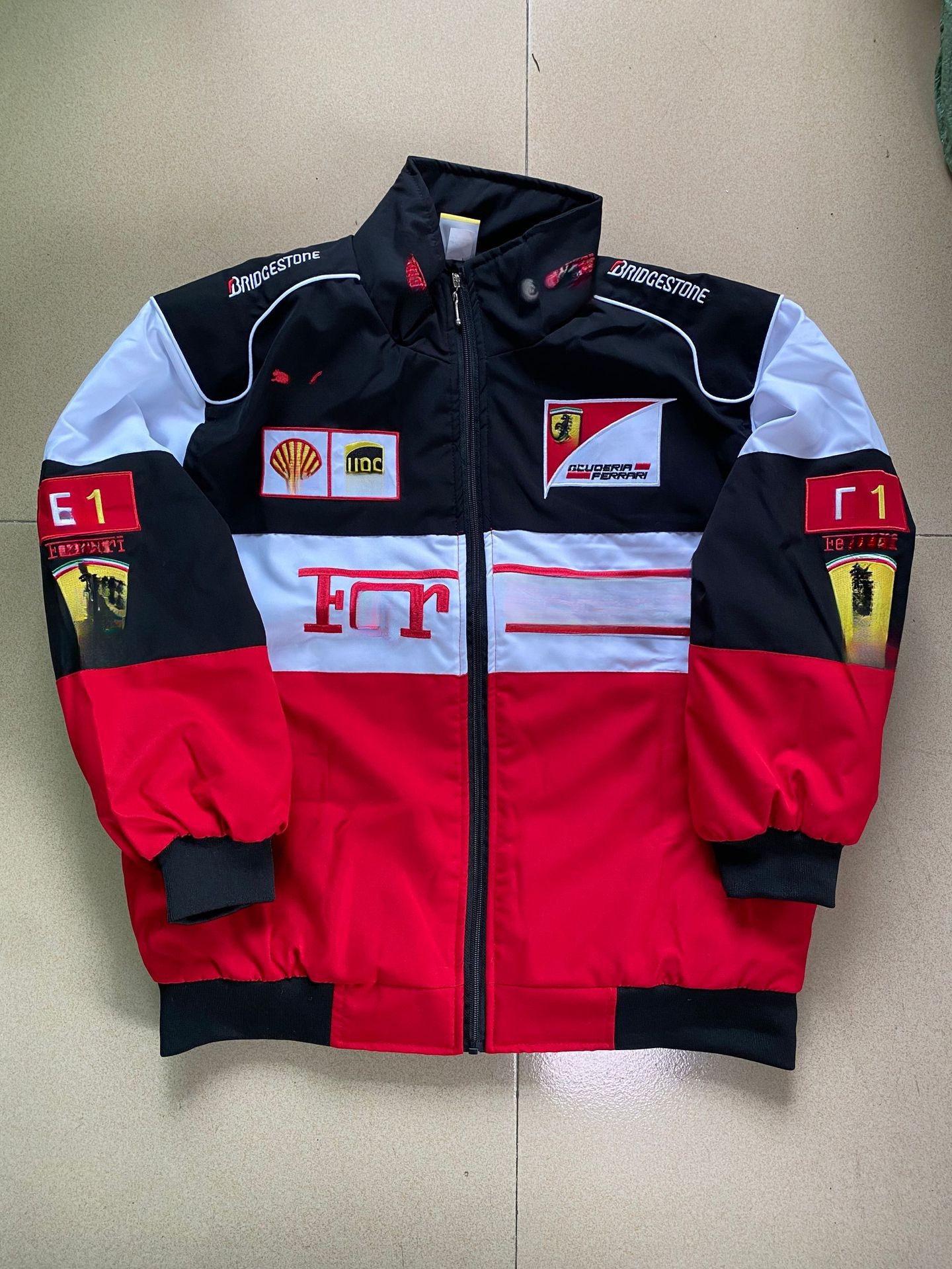 

Вышитый гоночный костюм F1: Трендовая мотоциклетная экипировка в ретро европейском и американском стиле, хлопковая куртка на осень/зиму, повседневное пальто XL