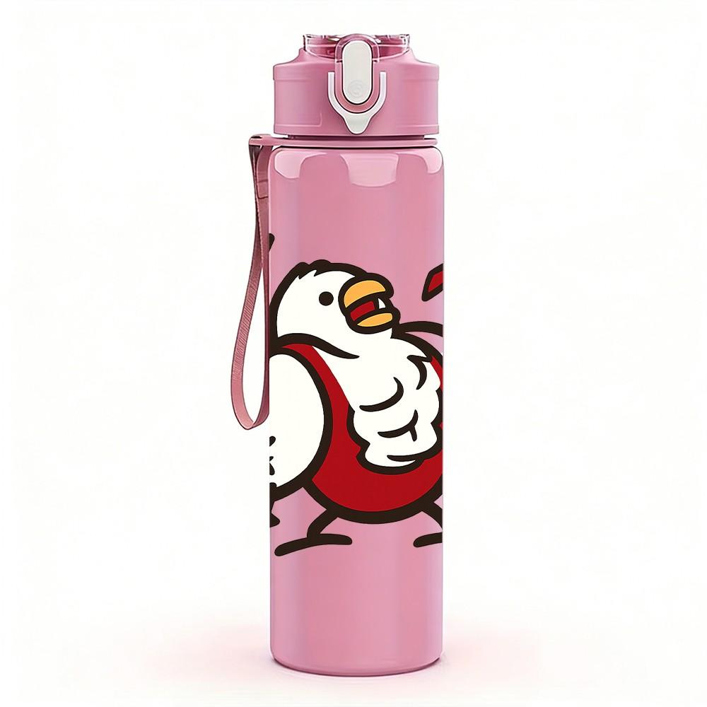 1PC Angry Cartoon Chicken Graphic 750ml Color Plastic Sports Water Bottle Leakproof Flip Straw Lid Suitable for Sports Office Home Use