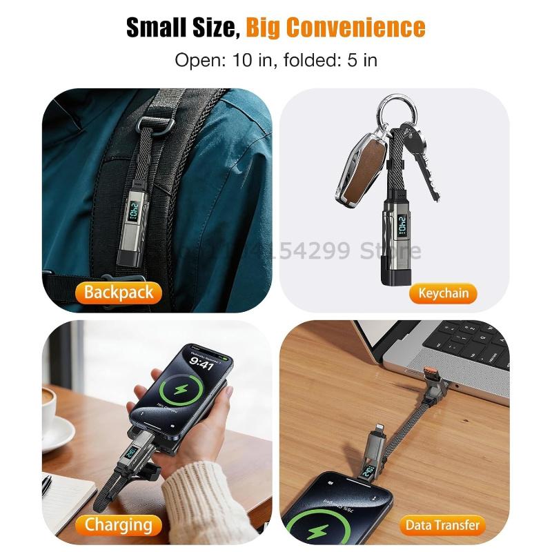 4 in 1 Key Chain Digital Display Four-in-one PD Fast Charging Cable, Suitable for Apple and Huawei Type-C 5A Mobile Phone Data C