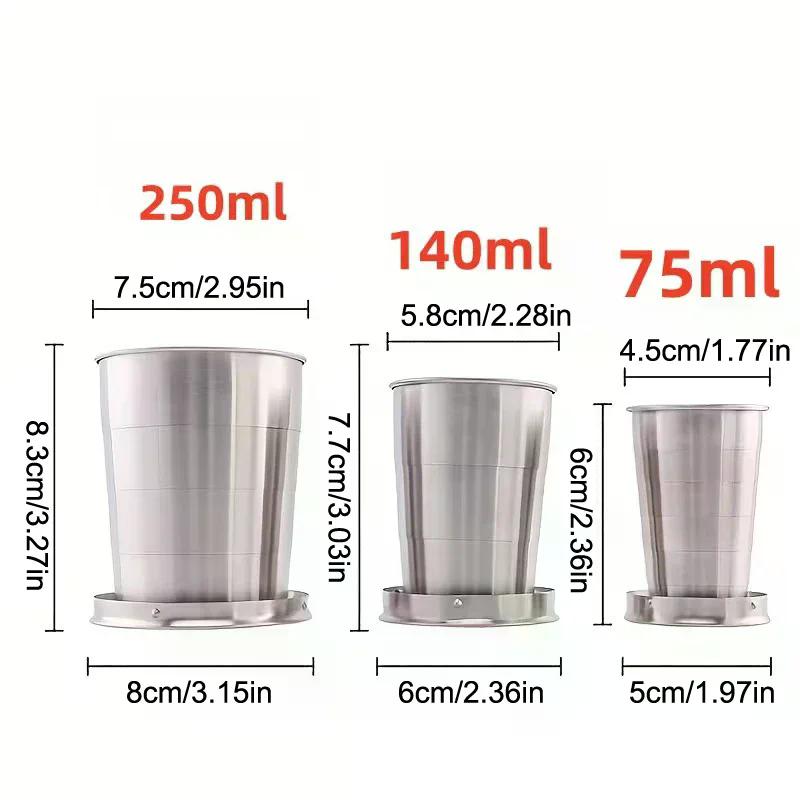 250ml Edelstahl Klappbecher Outdoor Reise Camping Tragbar Zusammenklappbare Wasserbecher Mit Schlüsselanhänger Einziehbar Teetassen