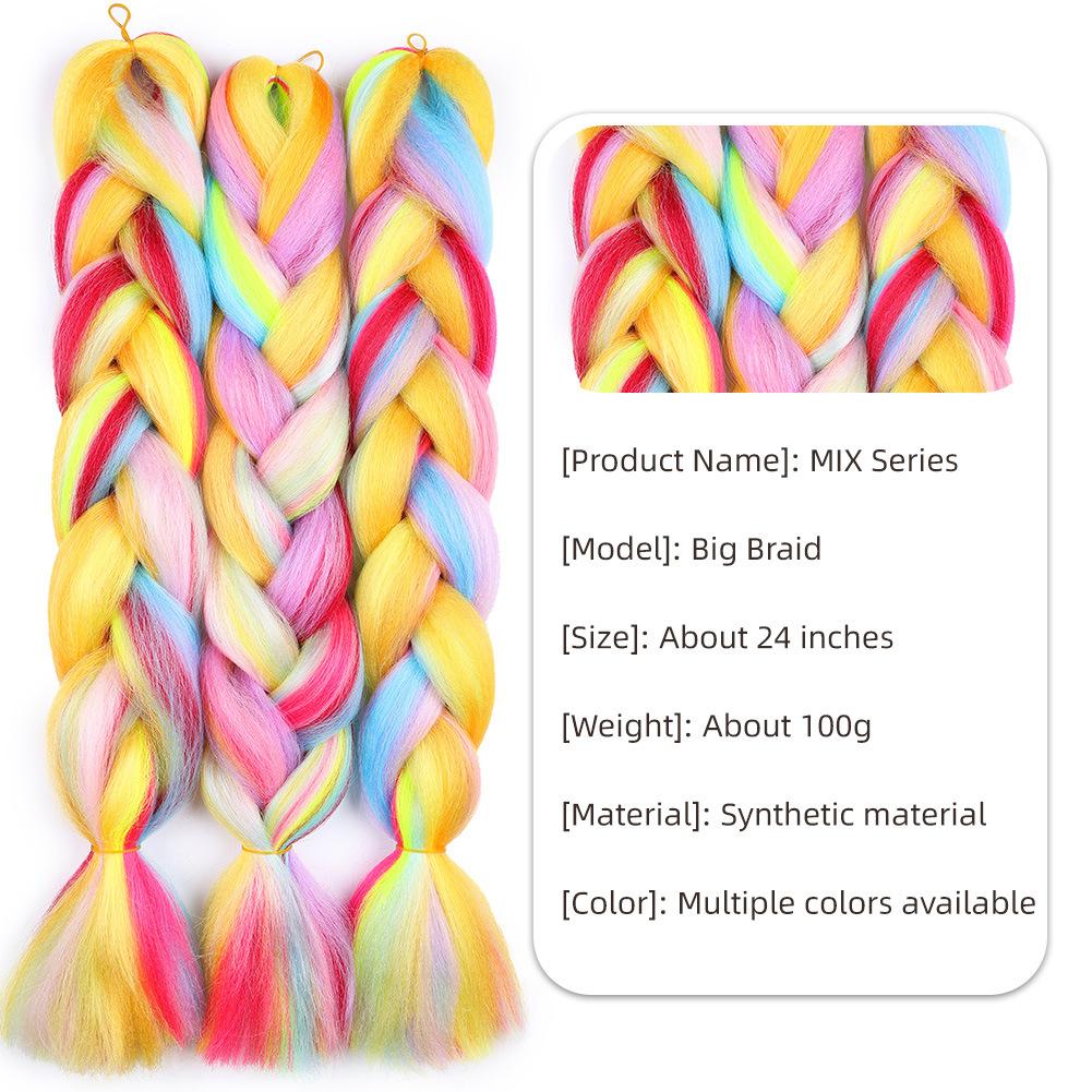 Rainbow Braiding Hair Extension 24 Inch 1 Pack Synthetic Profession Jumbo Braid in Hair Extensions 4 Tone Crochet Colored Hair Extensions for Braiding