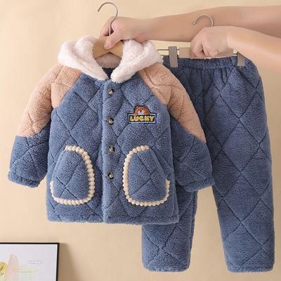 Winter Jungen Gestepptes Korallenfleece Flanell Homewear Set