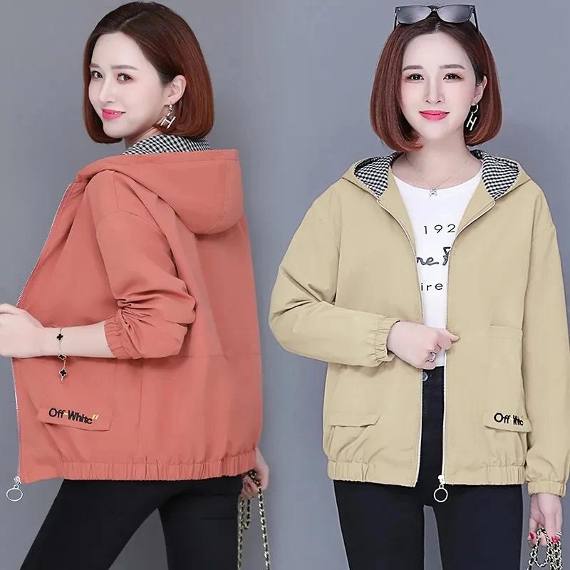 Women'S Clothes Spring Autumn Jacket Top Women Windbreaker Korean Loose Casual Hooded Jacket Ladies All-Match Coat